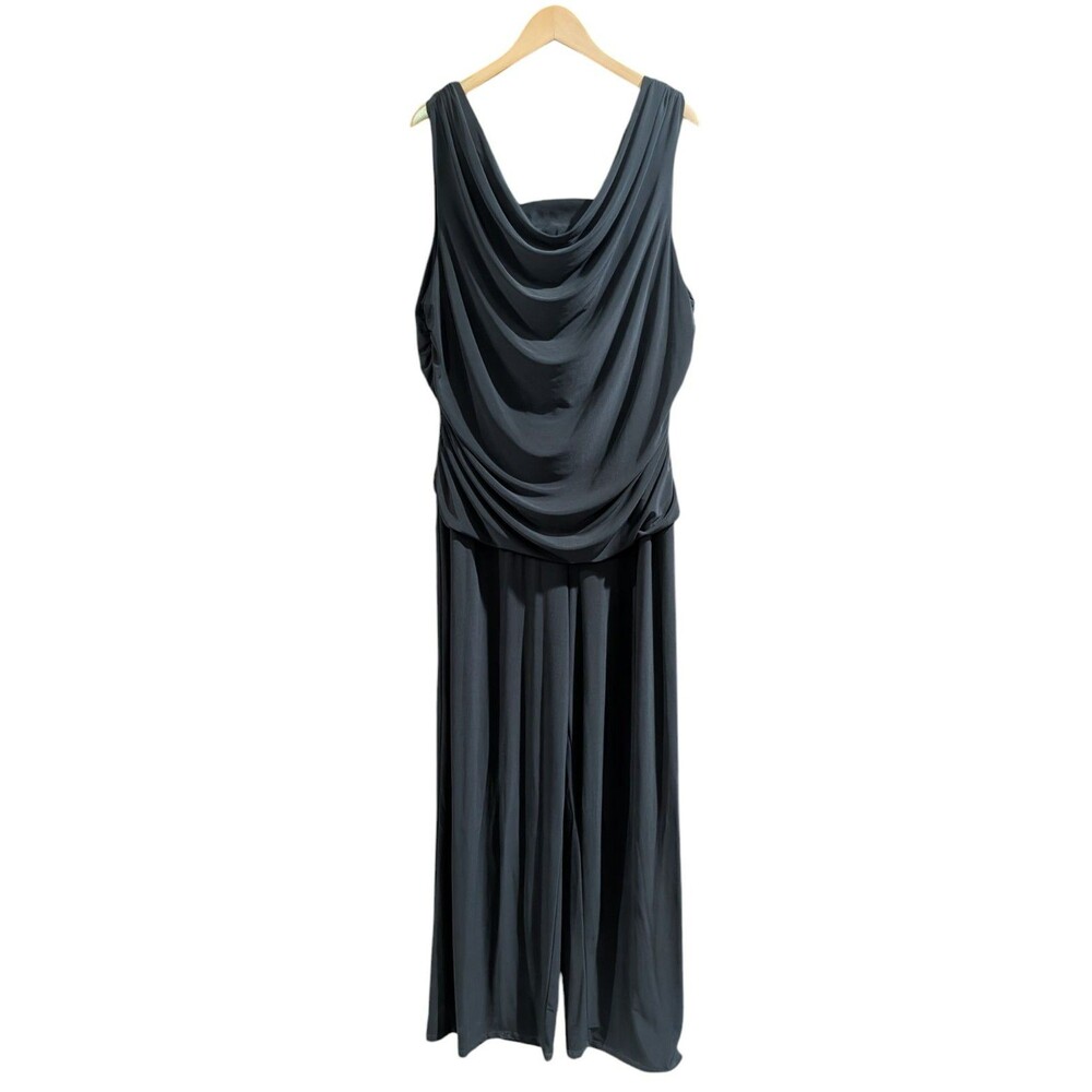 R&M Richards Womens Sleeveless Black Ruched Wide Leg Jumpsuit Plus Size 22W